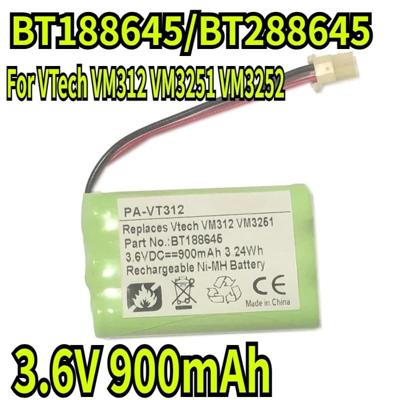 Batteria Ni-MH BT188645/BT288645 da 3,6 V 900 mAh compatibile per VTech VM312 VM3251 VM3252 VM3261 BT207695 Baby Monitor video digitale