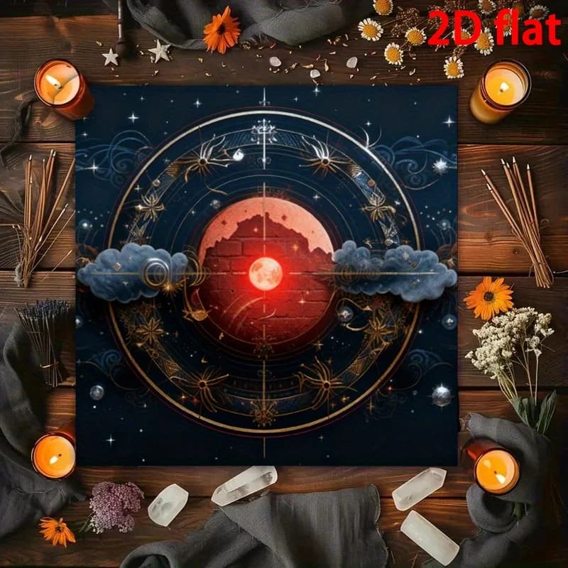Tappeto da Tavolo VIKAMA Red Moon Star per Tarocchi, Astrologia, Altare, Cerimonia, Divinazione Magica, Meditazione