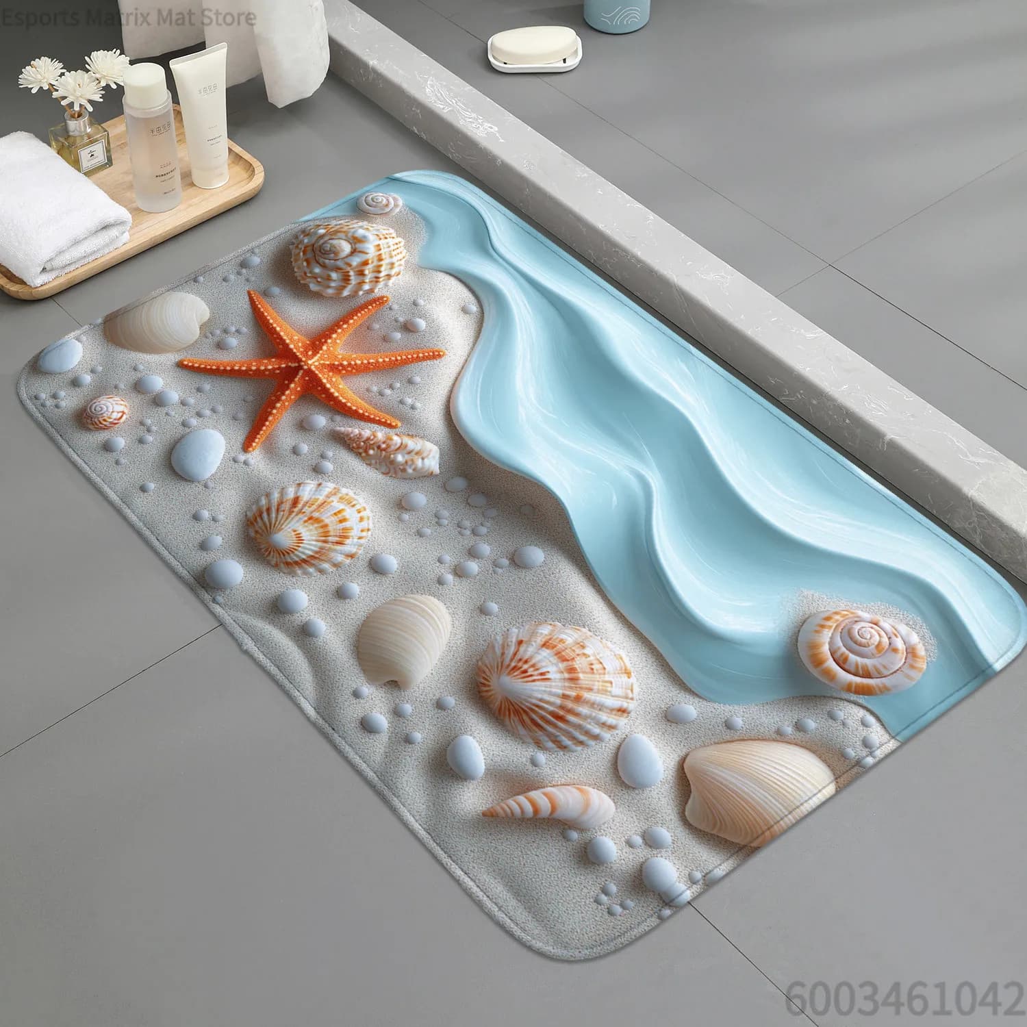 Tappetino da bagno da 1 pezzo, antiscivolo, ad asciugatura rapida, tappetino in poliestere impermeabile, design con onde da spiaggia, ideale per bagno, camera da letto, cucina