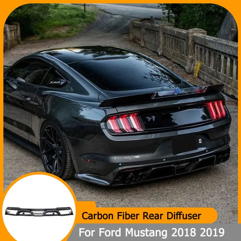 Diffusore del paraurti posteriore in fibra di carbonio per Ford Mustang 2018 2019 Non per Shelby Auto Paraurti posteriore Diffusore Lip Spoiler Mento