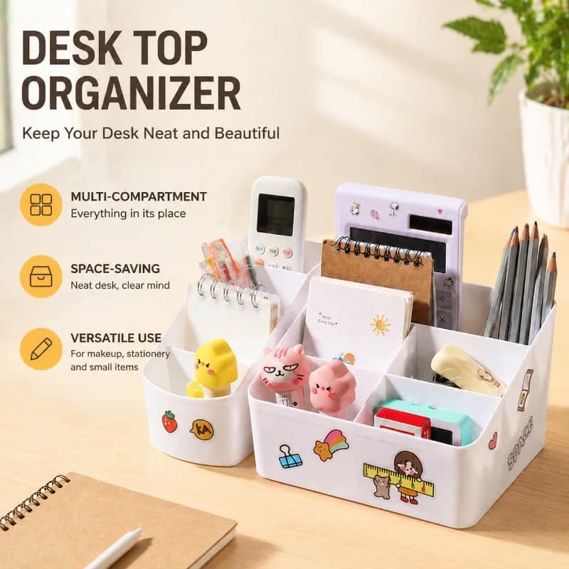 Organizzatore Multifunzionale da Scrivania per Trucchi con Cassetti, Contenitore Cosmetico in Plastica per Scrivania, Portapenne, Piccoli Oggetti