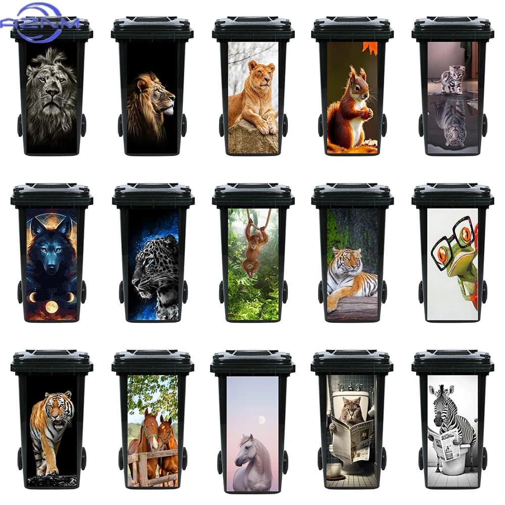 Fierce Animals Bin Sticker Trash Can Sticker Self Adhesive Wild Animal Outdoor Garbage Sticker House Fridge Bin Art Mural Deca