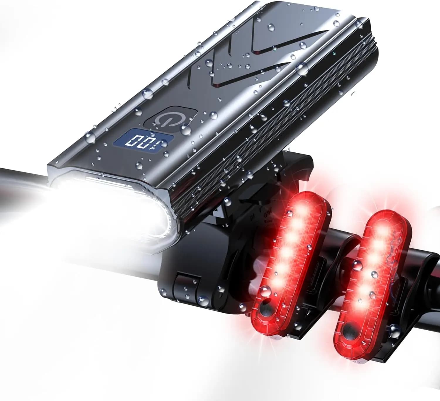 LED Bike Light Set: 2 front and rear cycling lights for night driving, mountain and road safety