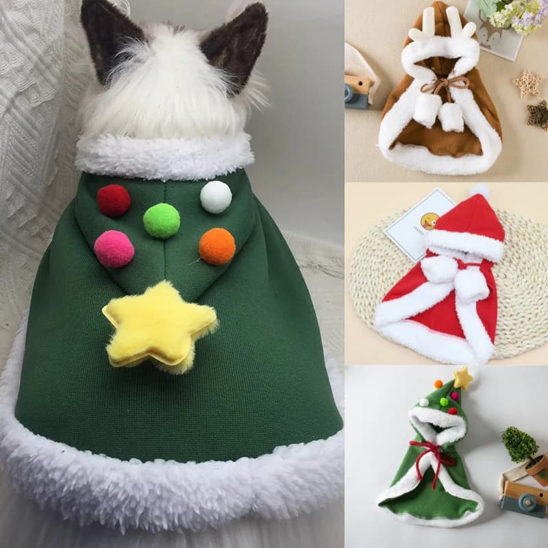 Costume natalizio per gatti Divertimento Babbo Natale Albero di Natale Costumi per animali domestici Gatto/cane Animale domestico Mantello natalizio Sciarpa rossa Mantello Puntelli Decor