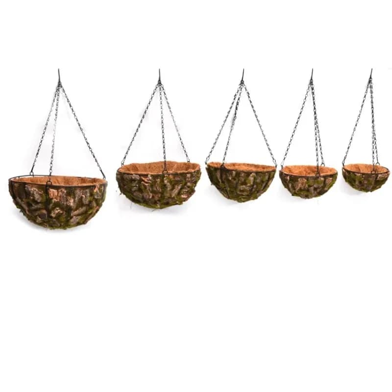 5 Pack Strong Brown Metal Hanging Planter Basket Coco Coir Chain Wire Plant Holder Flower Pots Hanger Indoor Outdoor Garden