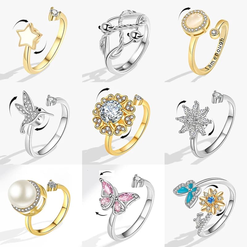 Anti stress ansia Fidget Spinner Anelli da donna Farfalla di lusso Girasole Stella Anello rotante Fede nuziale Knuckle Gioielli Anillo
