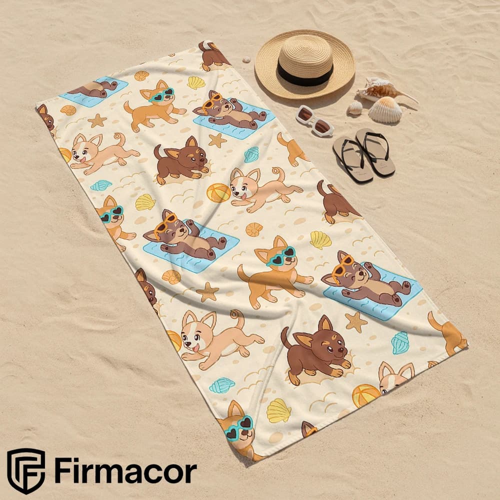 Beach Puppy Seaside Cartoon Anime Beach Towel Microfiber Quick Dry Super Absorbent Soft Bath Towel for Kids Adults Travel