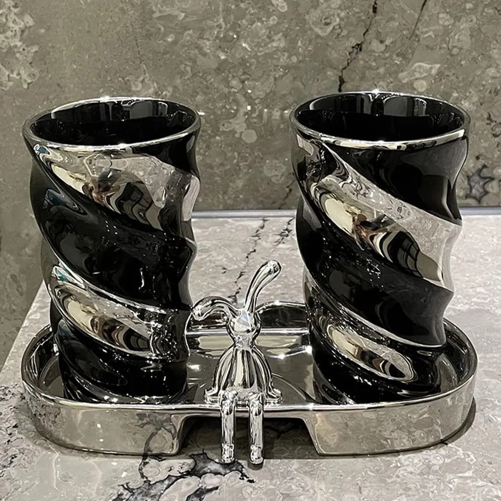 Portabicchieri da bagno bianco opaco con portaspazzolino da bagno a forma di arco Portabicchieri riutilizzabile per collutorio per spazzolino da denti