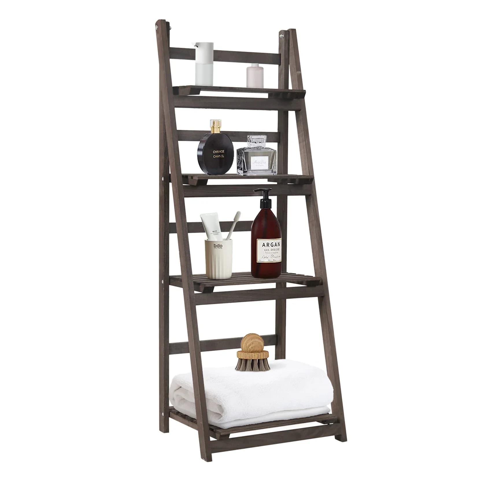 Scaffale pieghevole per scale Supporto per piante Supporto per vasi da fiori per interni Patio Legno rustico con ripiani Portavasi da esterno a 4 livelli
