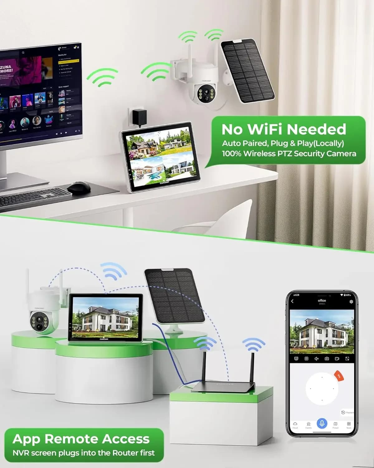Telecamere di sicurezza solari wireless da esterno con monitor da 10", telecamera di sicurezza domestica solare NVR 2K da 10 canali