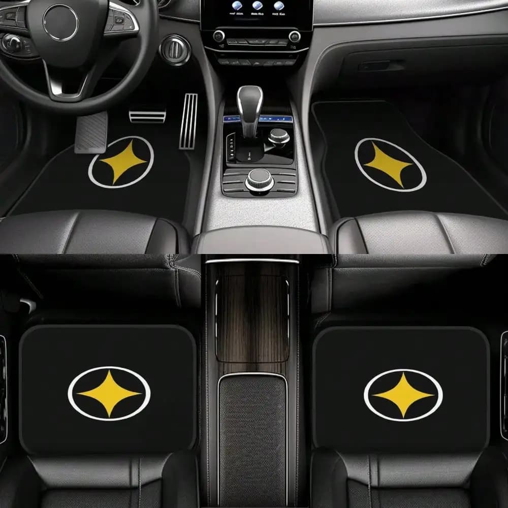Tappetini per auto a tema Steelers in 4 pezzi, resistenti, dedicati ad auto speciali, regali, tappetini per decorazioni interne, design divertente