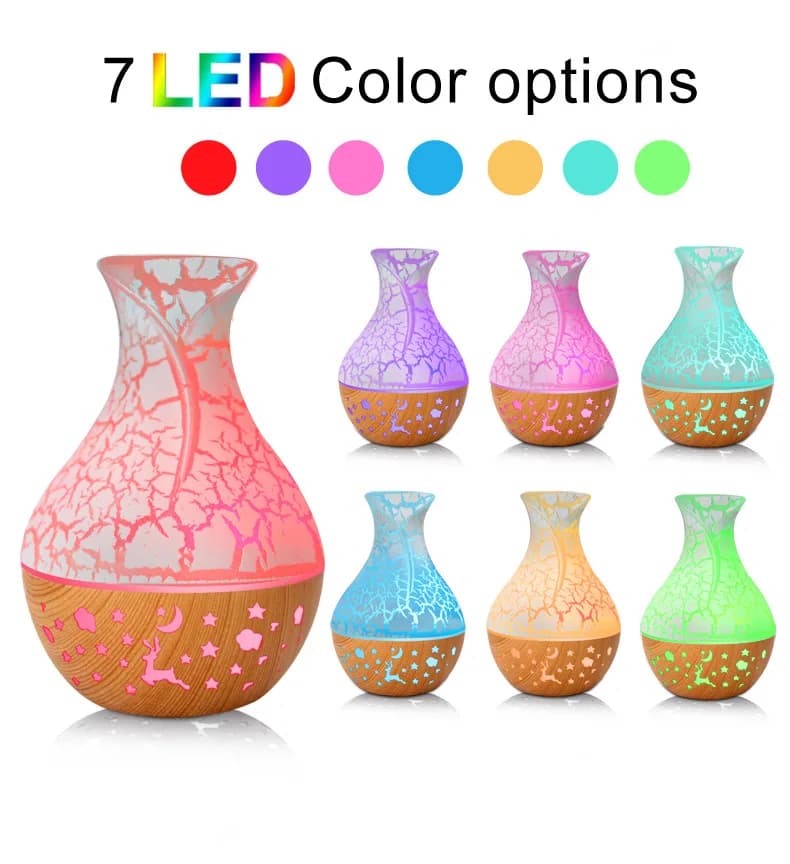 Luce a LED a 7 colori 150ml nuovo umidificatore d'aria in vaso, diffusore di olio essenziale per aromaterapia con venature del legno cavo
