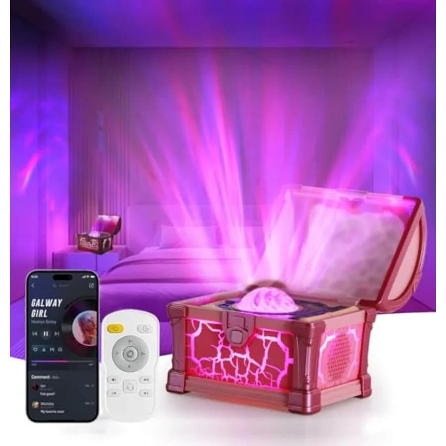Treasure Box Northern Lights Projector, Galaxy Aurora Night Light Projector with 8 Colors, White Noises, Timer and Remote Contr