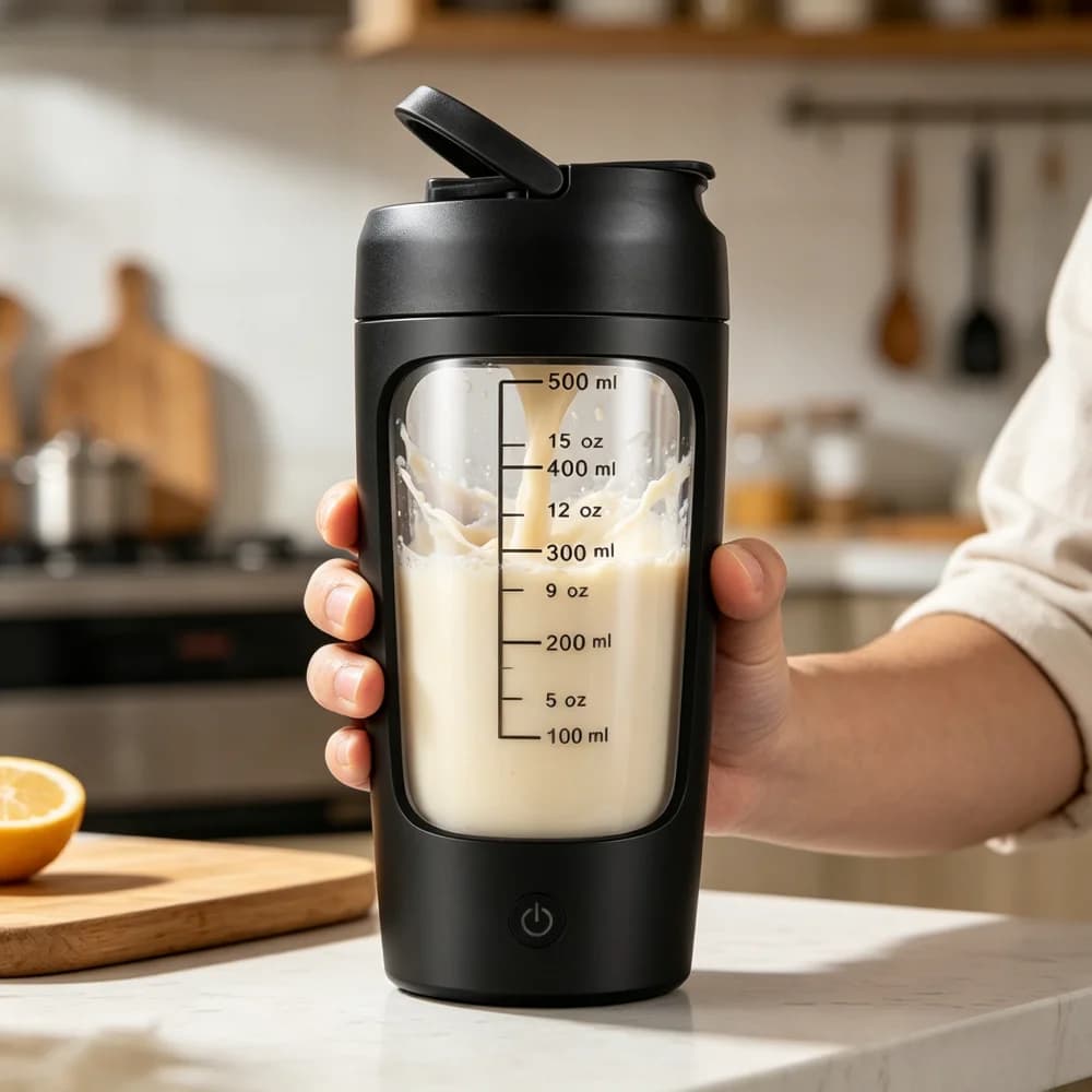 Shaker elettrico, ricaricabile tramite USB, agitazione completamente automatica, shaker portatile per milkshake e proteine in polvere.