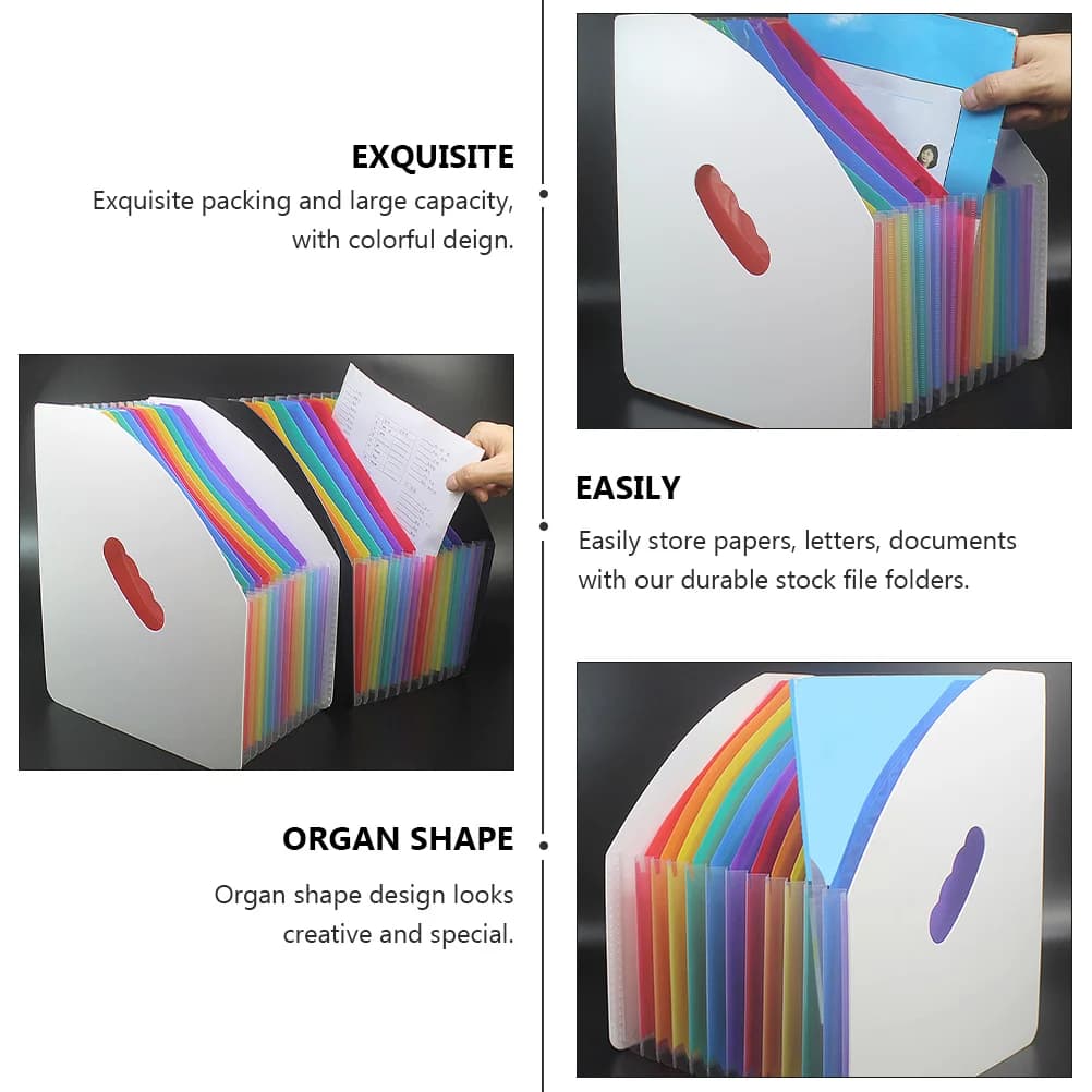 Design per mini organo con contenitore arcobaleno per archiviazione di documenti Cartella di carta in plastica Organizzatore di file in piedi Portadocumenti espandibile