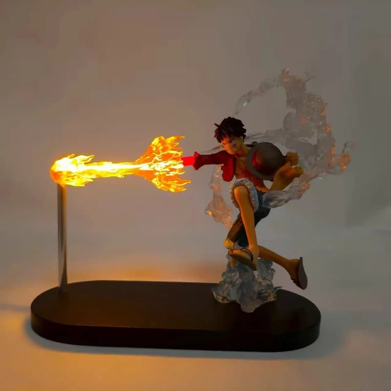 Modellino di Luffy con pugno di fuoco da 16 cm con effetto luce LED, lampada ambientale, luce notturna creativa per i fan