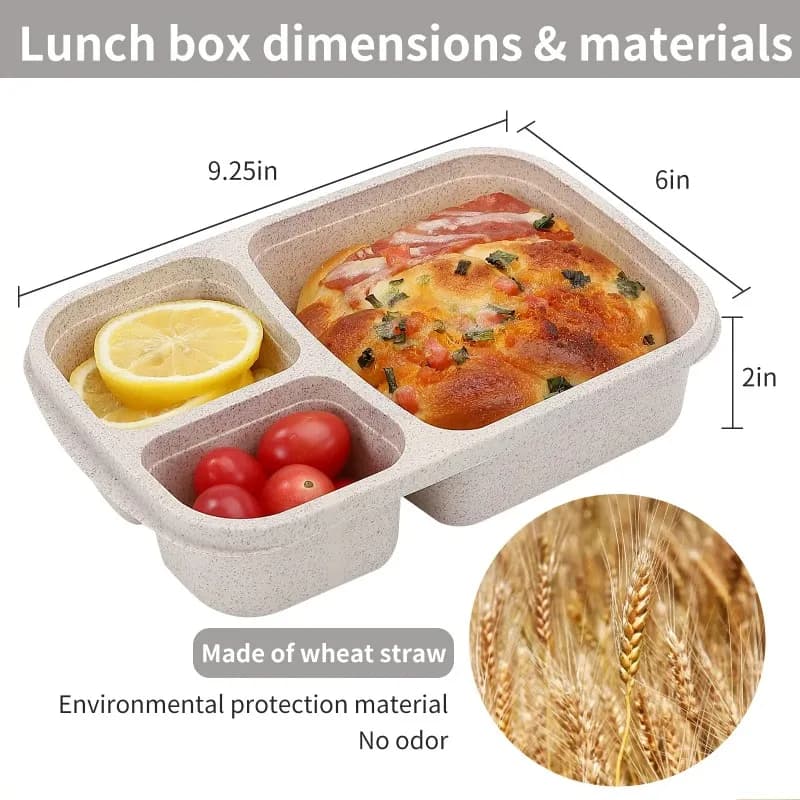 2 contenitori per il pranzo Bento a 3 scomparti in paglia di grano per la preparazione dei pasti e la conservazione degli alimenti