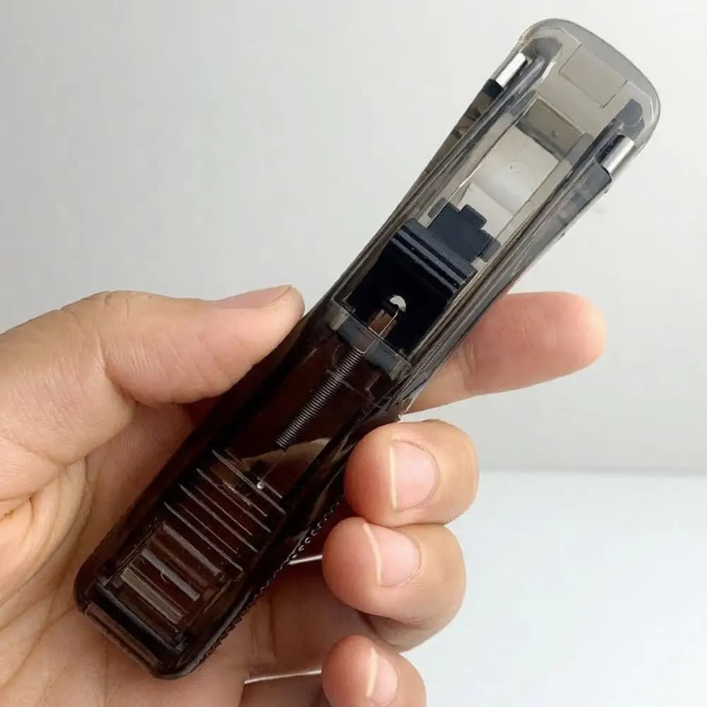 Stainless Steel Paper Clips Portable Paper Clip Stapler Dispenser with 50 Refillable Metal Clips Handheld Binder Clip Stapler