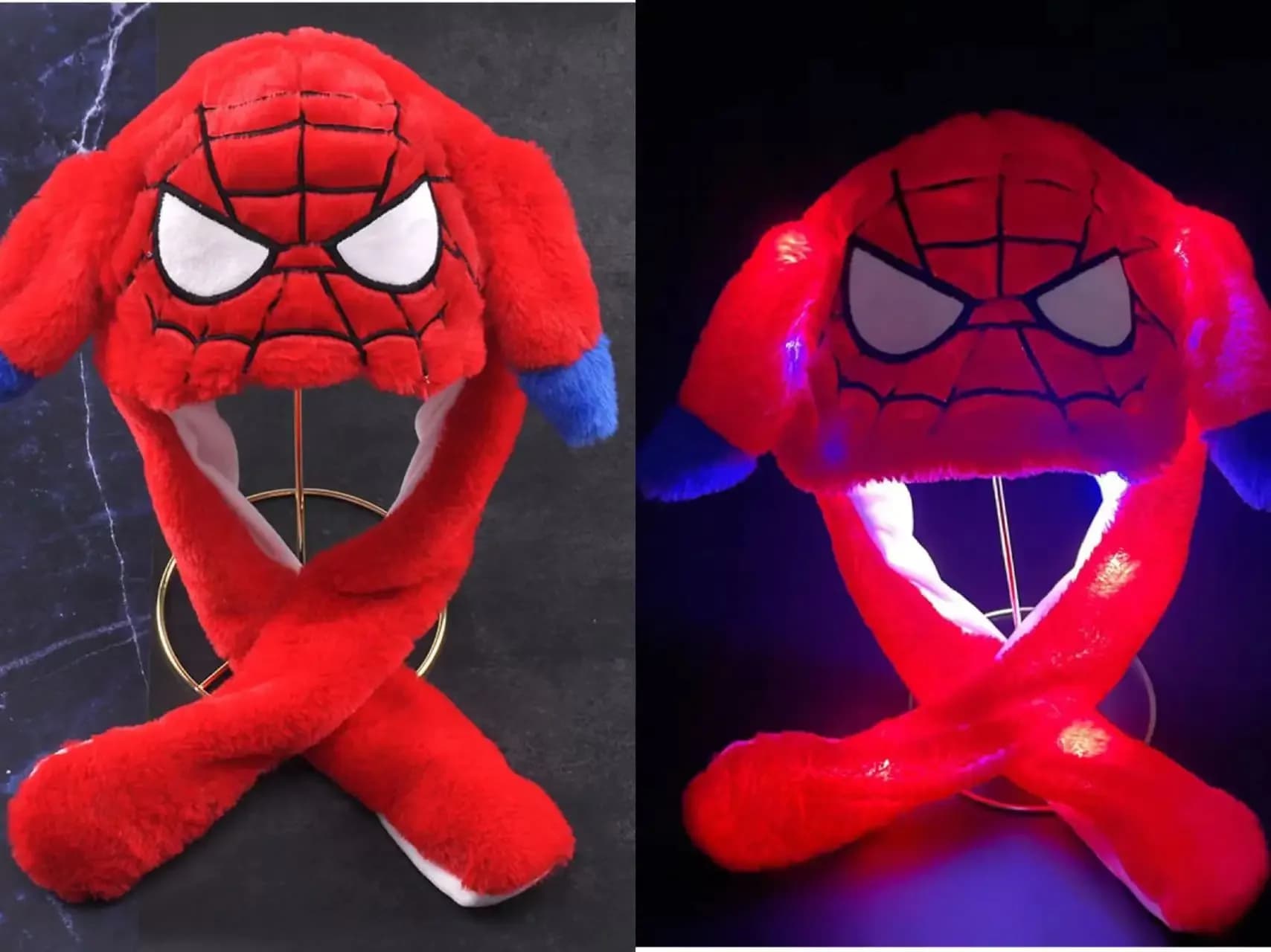 Anime Cosplay Spider-Man Simpatico orso incandescente Orecchie da coniglio Cappello con orecchie in movimento Peluche coniglietto Fascia Giocattolo divertente Cappello di peluche Regalo Anime