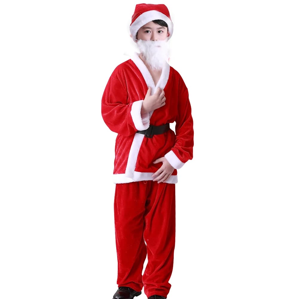 High quality gold velvet fabric boys Christmas clothing set with boots, felt bag, popular in various styles