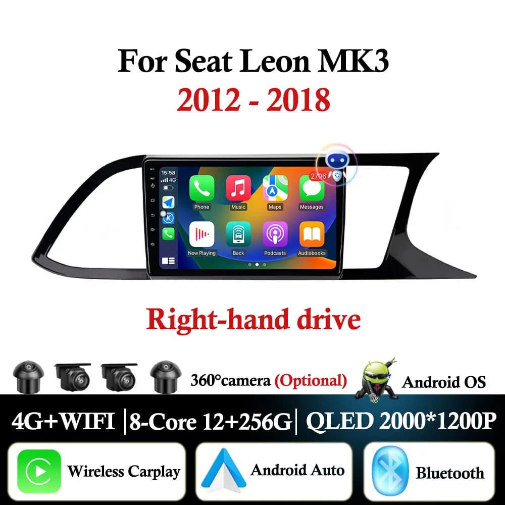 Android 16 For Seat Leon MK3 2012 2013 2014 2015 - 2018 RHD GPS Navigation Car Radio Multimedia Player DSP stereo wifi+4G BT