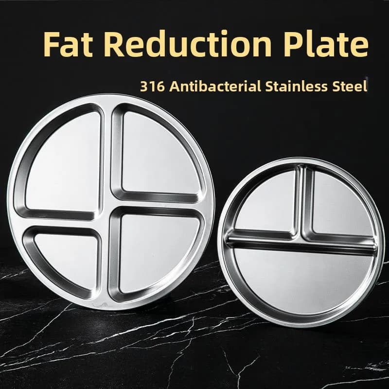 316 Stainless Steel round Divided Plate for Weight Loss Breakfast Plate Child Friendly Dishwasher Safe Chinese Style Plate