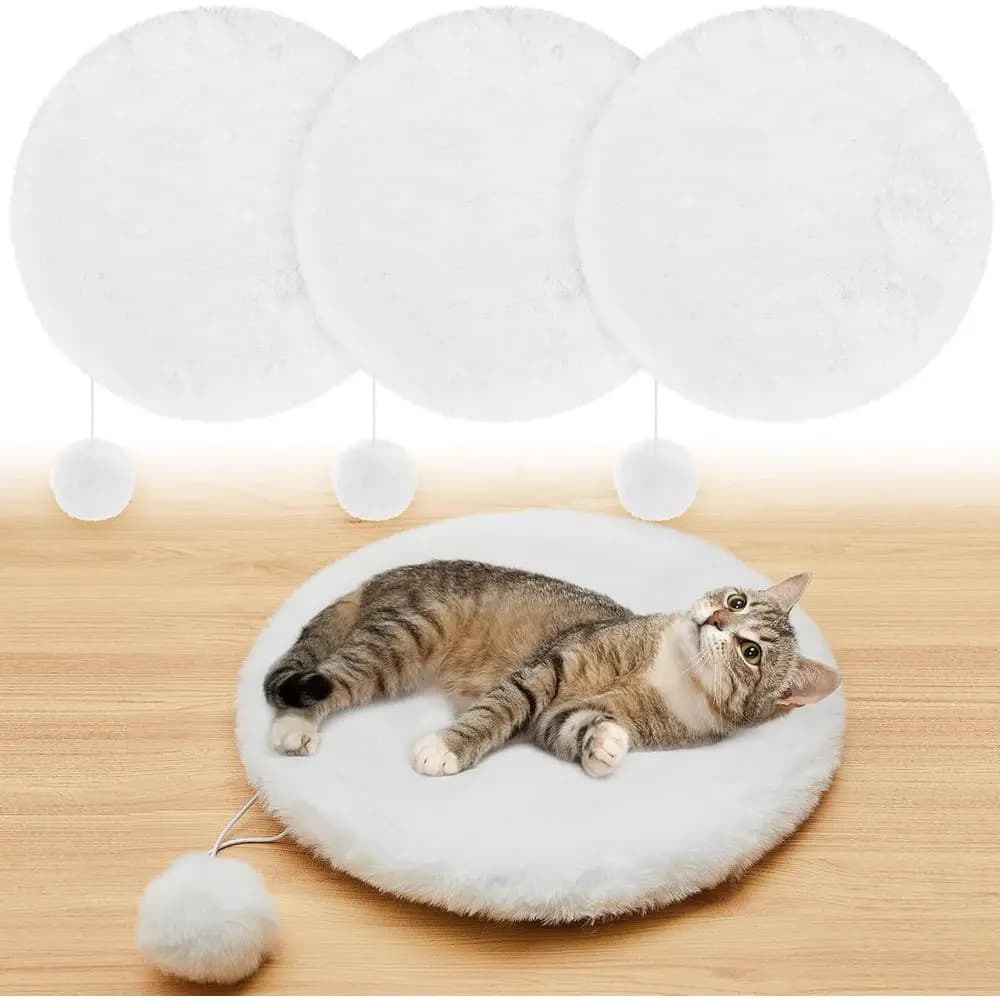 Cuscino Rotondo per Animali Domestici da 16 Pollici, Antiscivolo e in Peluche Caldo, Lavabile, Sostitutivo per Albero per Gatti, Trasportino o Gabbia, Bianco