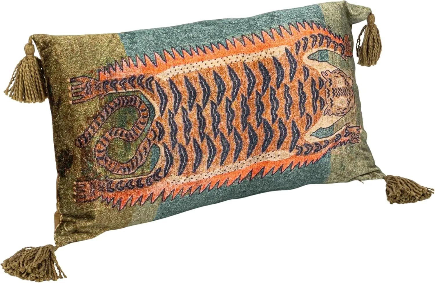 Cuscino Lombare Colorato a Forma di Tigre con Nappe, Morbido Misto Cotone e Velluto per Arredamento Casa