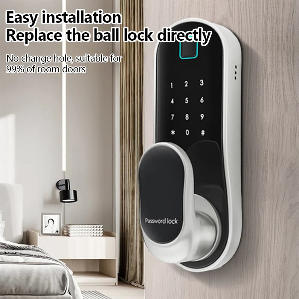 Serratura intelligente Maniglia per serratura per porta d'ingresso senza chiave con 2 carte e 2 chiavi App per serratura biometrica Funzionamento remoto Smart Lock WiFi