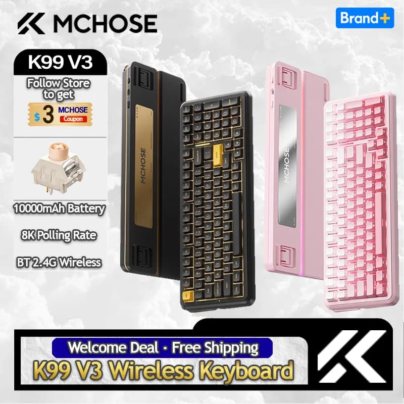 MCHOSE K99 V3 Tastiera meccanica BT 2.4G Supporto wireless a bassa latenza M HUB Web Driver Manopola di controllo RGB dinamica 10000mAh