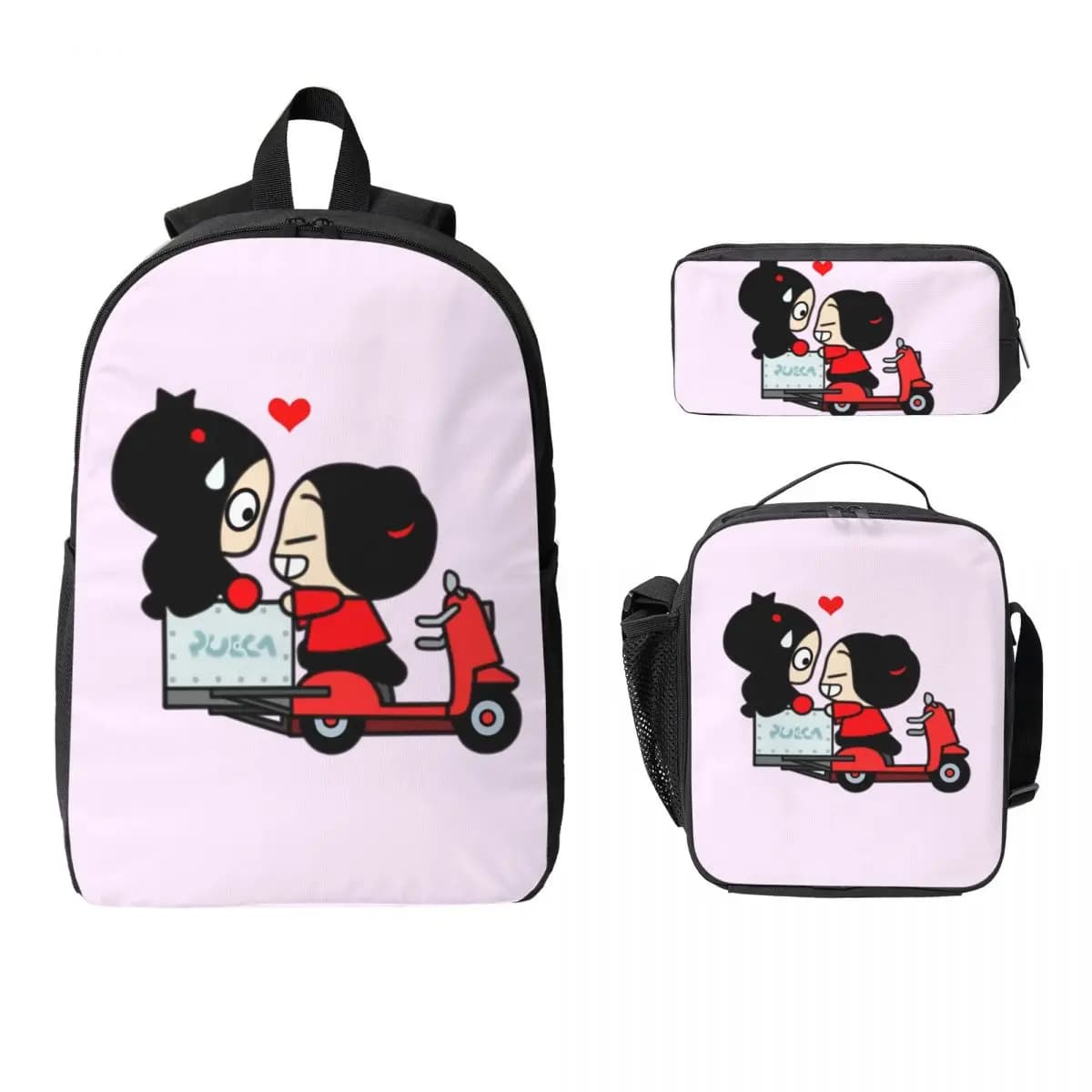 Pucca X Garu (Scooter) Zaino Studente Ragazzi Ragazze BookBag Borsa da scuola Borse a tracolla per computer Borsa da pranzo isolata 3ps Astuccio