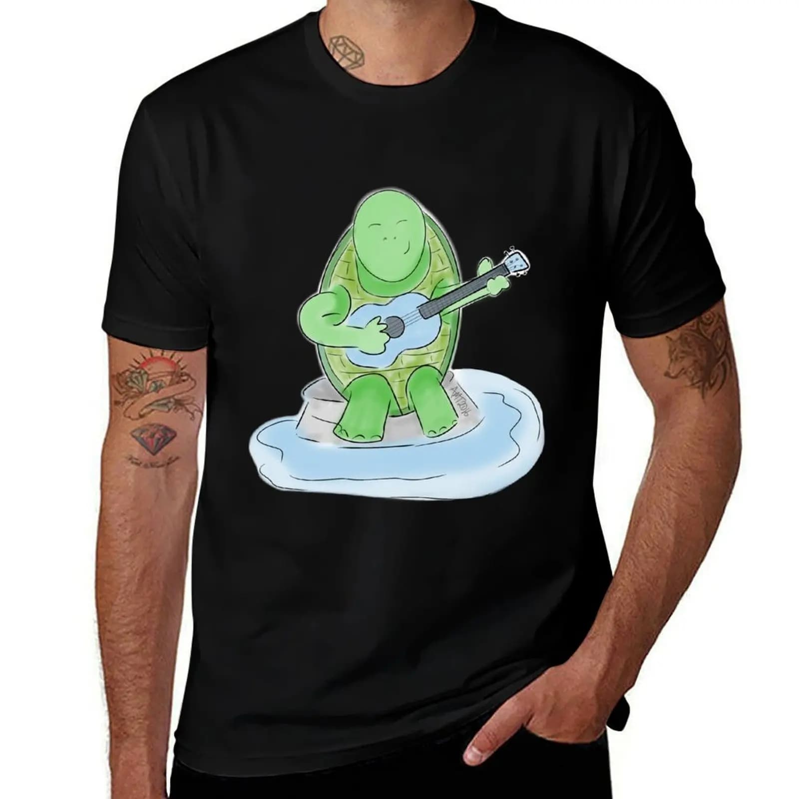 T-shirt Happy Turtle Plays the Ukulele, t-shirt sportiva casual ad asciugatura rapida