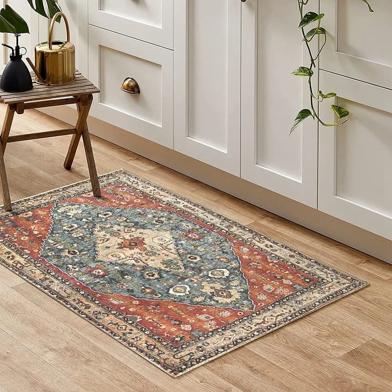 ETRT Distressed Entryway Rug Doormat Bohemian Faux Wool Floor Carpet For Indoor Front Entrance Kitchen Bathroom