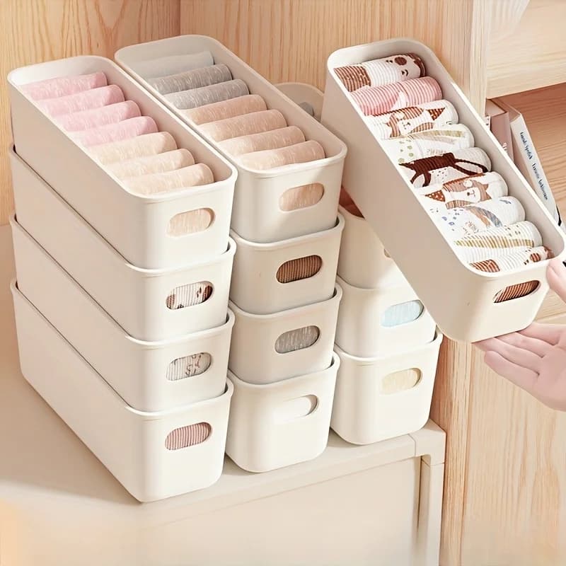 4pcs White Plastic Storage Boxes - Suitable for Drawer, Shelf, Wardrobe,Office, Bedside - Store Phone Cases,Socks- Space-Saving