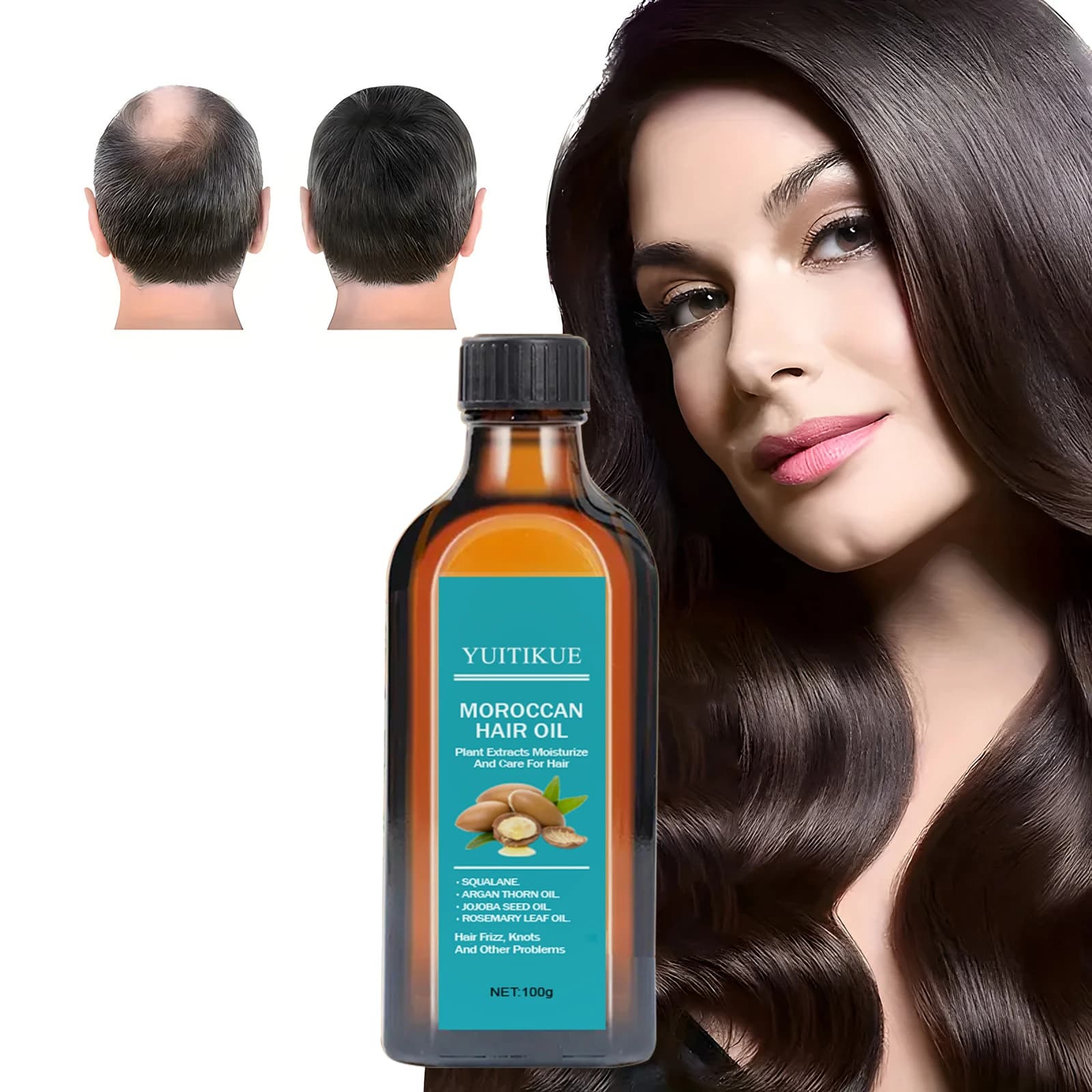 YUITIKUE Olio per capelli di argan marocchino - Ripara i capelli secchi e crespi, riduce la caduta dei capelli, favorisce la crescita, 100 g