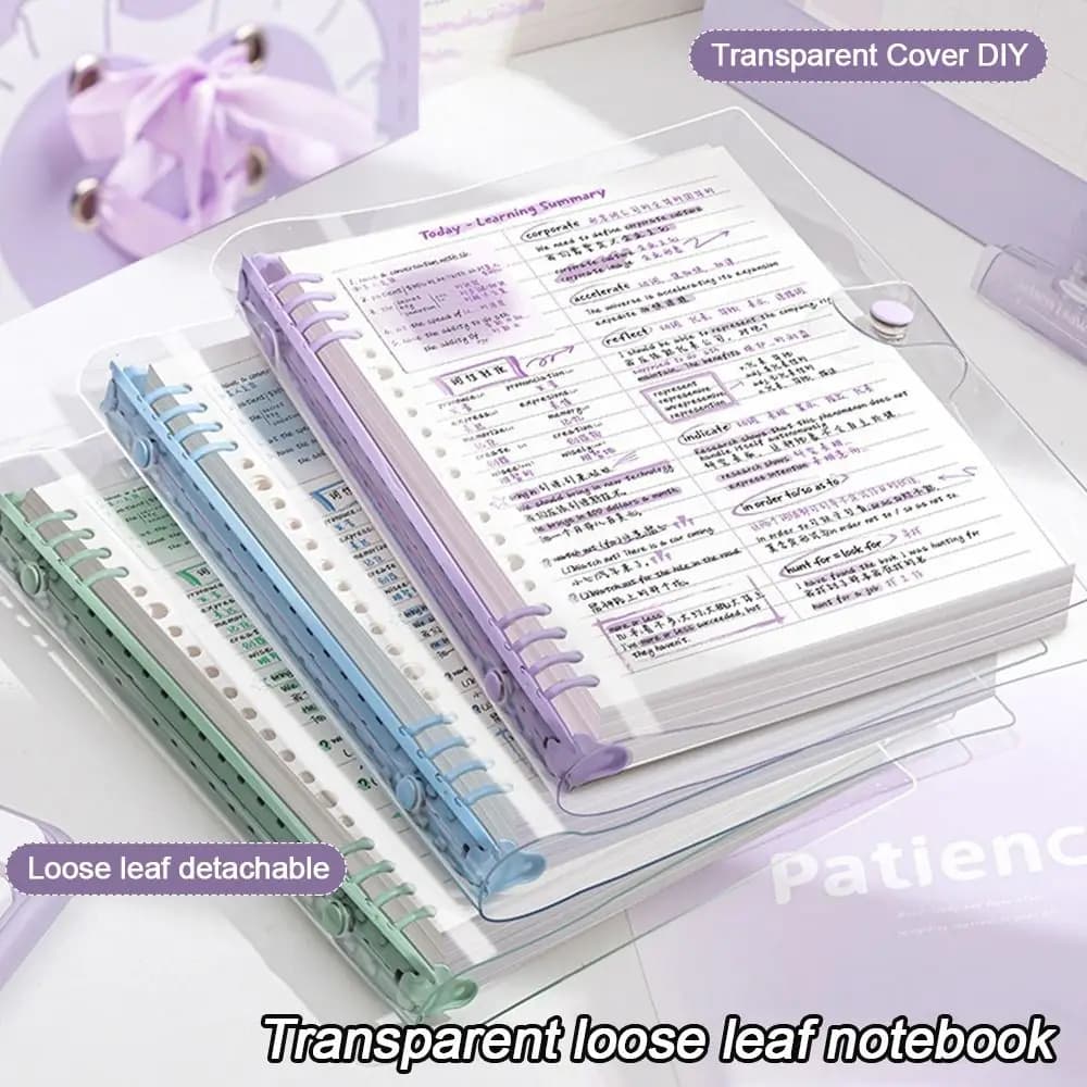 Portable A5 Binder Notebooks Loose-leaf Daily Weekly Planner Agenda Book Sketchbook Transparent Note Pads School Office Supplies