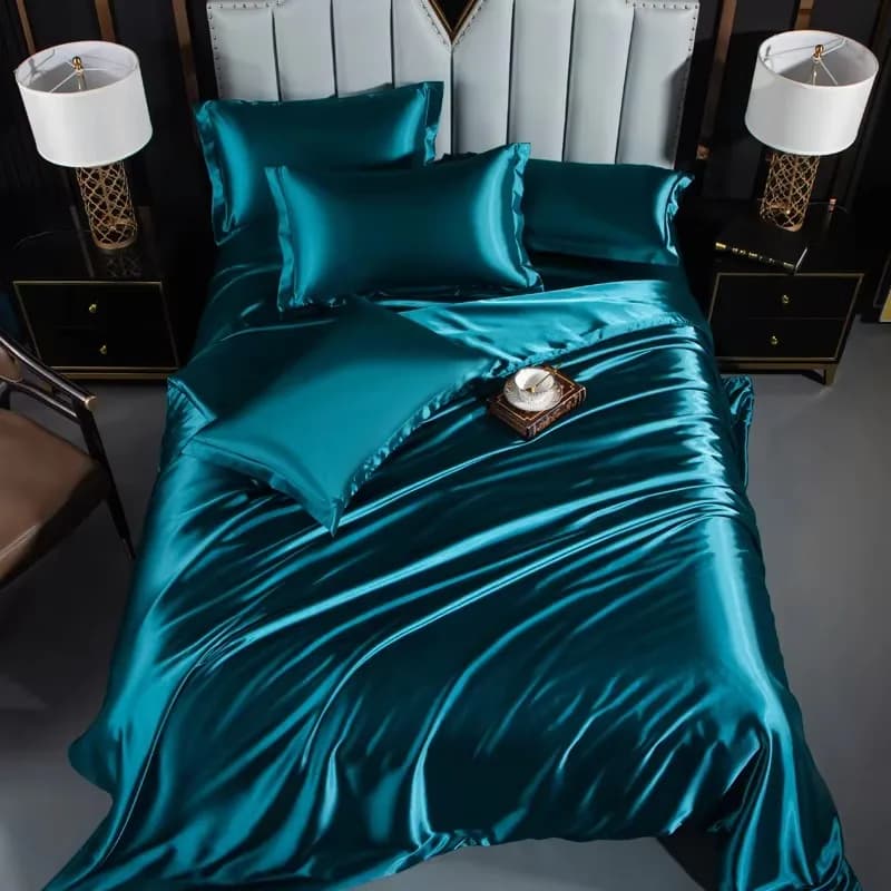 Set di Biancheria da Letto di Lusso in Pura Seta di Gelso 100%, Lenzuola in Raso di Seta e Poliestere Viola, Set Semplice di 4 Pezzi