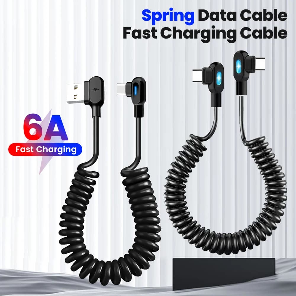 6A Dual Elbow USB C To Type C Short Spring Data Cable Fast Charging Cable For iPhone Pro Samsung Xiaomi Phone Charger Wir