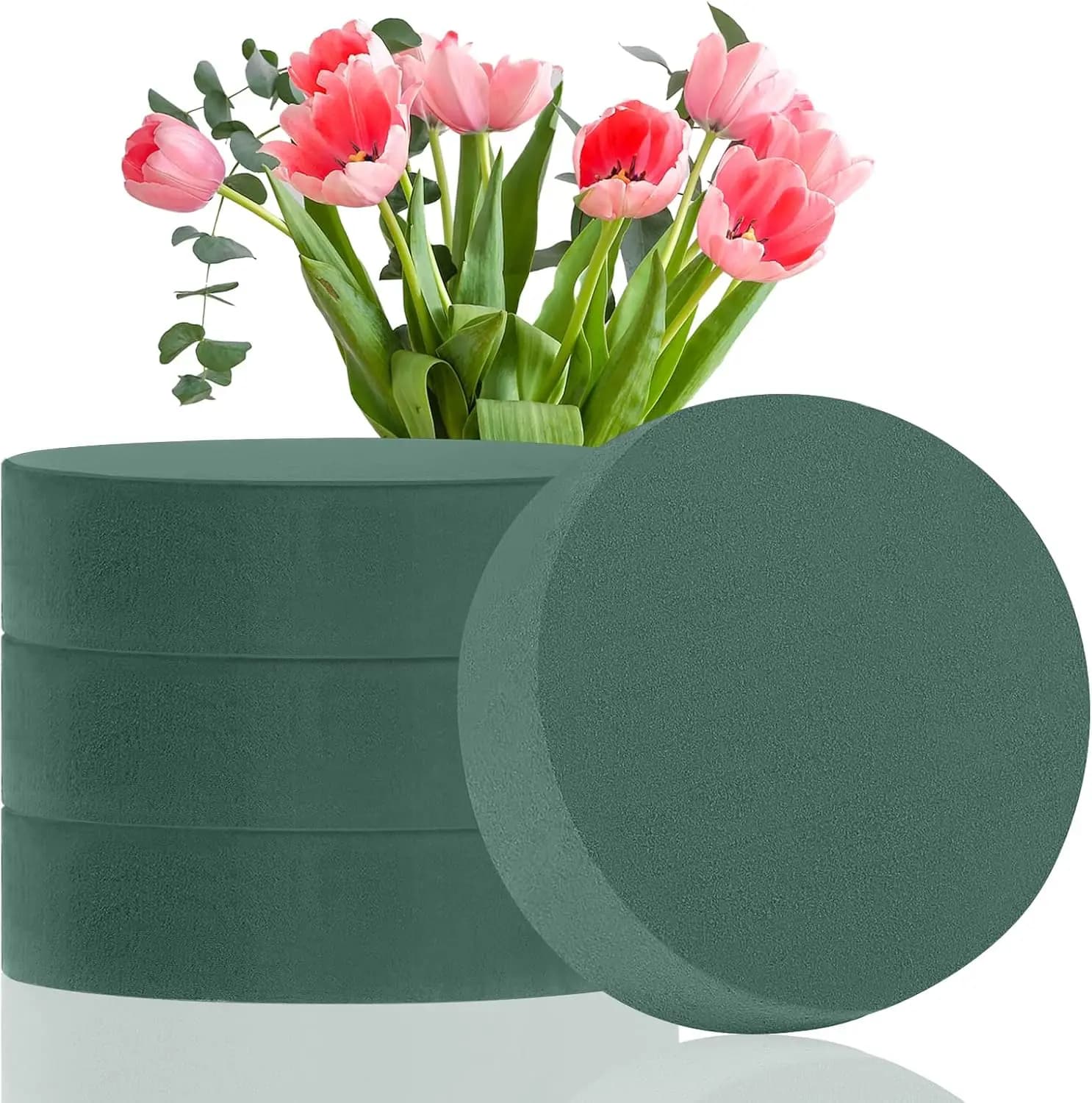 4 round floral foam blocks, green 6,5 inch floral foam for compositions of fresh or artificial plants, diy crafts, wedding decorations