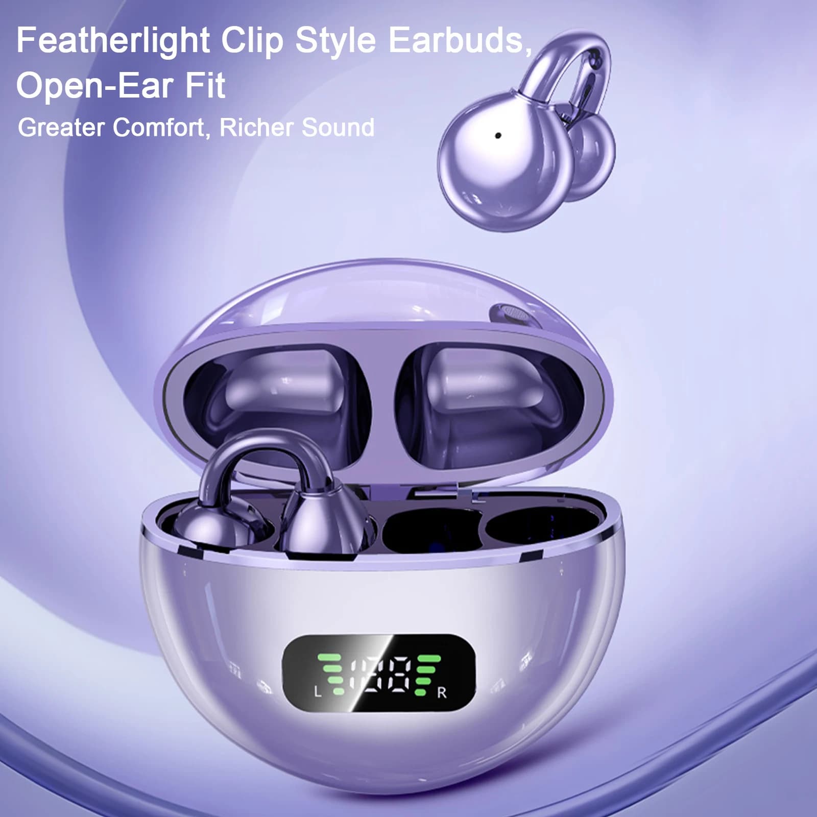 Auricolari a Conduzione Ossea, Cuffie Wireless Sportive Bluetooth con Cancellazione del Rumore e Microfoni, Auricolari Clip-On per Viaggi
