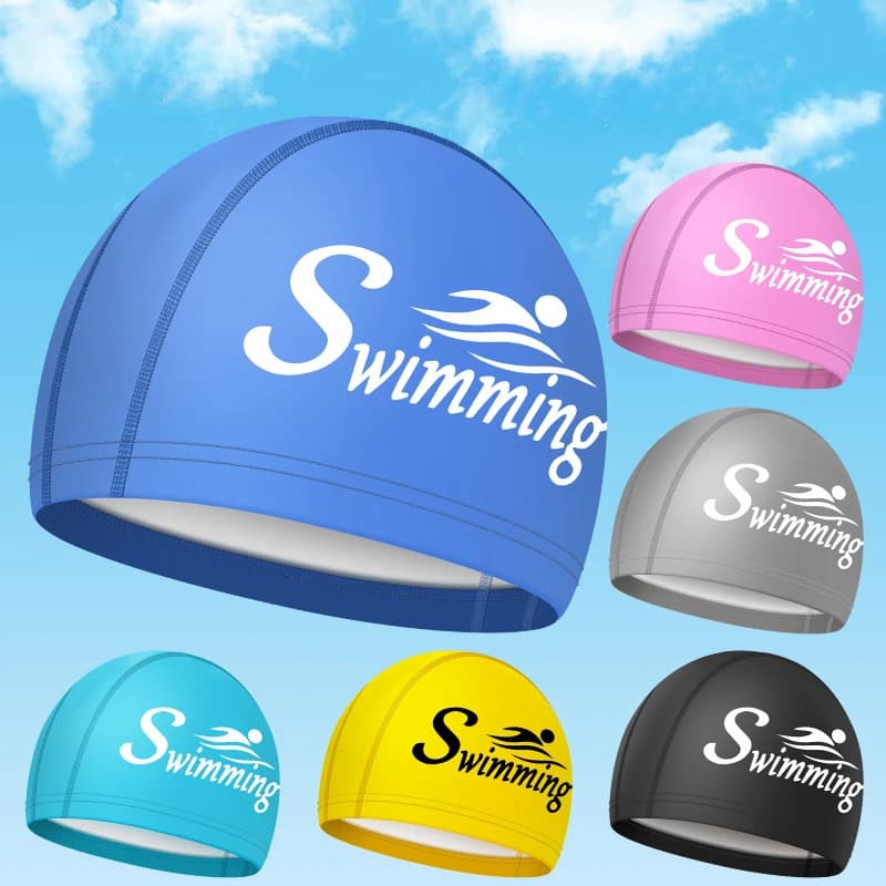 Men's Swim Heads Universal Swim Heads for Large Long Hair Ear Protection Swim Head Printed with PU Waterproof Letter