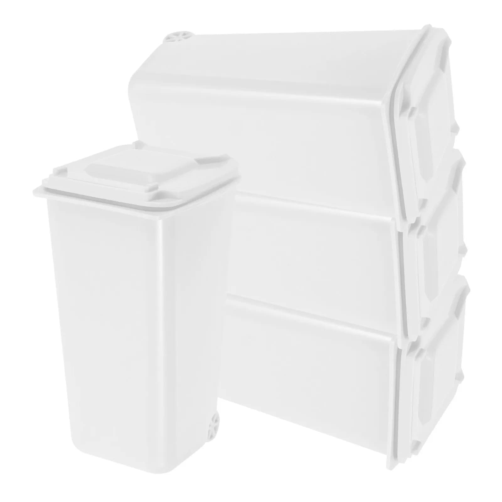 Set di 4 Mini Cestini per Scrivania con Coperchio, Design Cartoonesco, Contenitori in Plastica per Ufficio e Casa, Portapenne e Organizer