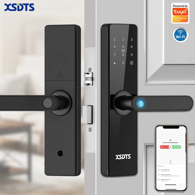 Nuova serratura elettronica intelligente Tuya Wifi con impronta digitale biometrica / smart card / password / sblocco chiave / carica di emergenza USB
