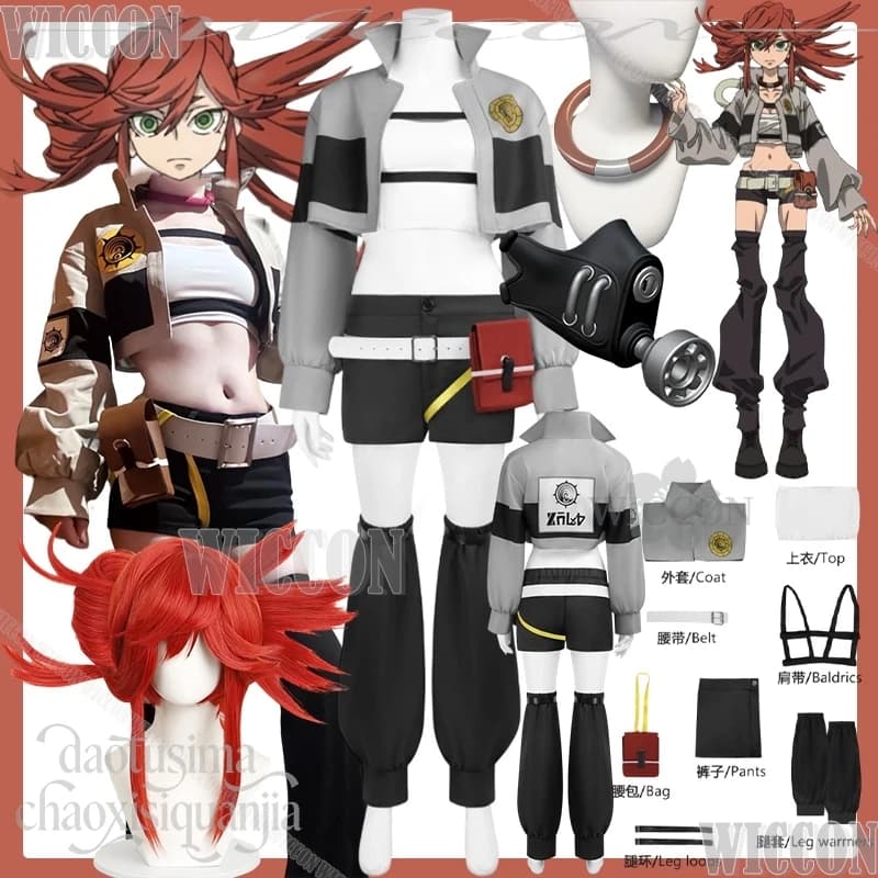 Riyo Reaper Fashion Jirai Kei Girl Punk Cool Coat Midriff Shirt Shorts 3D Mask Necklace Wig Cosplay GACHIAKUTA Natale Carnevale