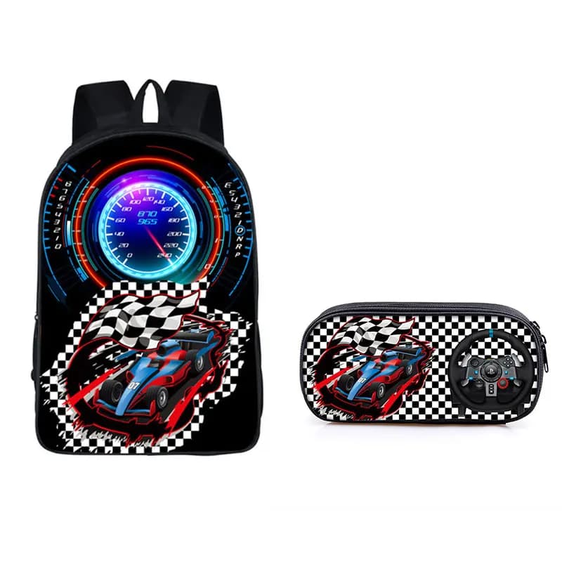 Zaini Hip Hop con Stampa 3D di Auto da Corsa, Aerei, Carri Armati e Artiglieria, Set da 2 Pezzi, Zaini per Laptop in Oxford con Astuccio