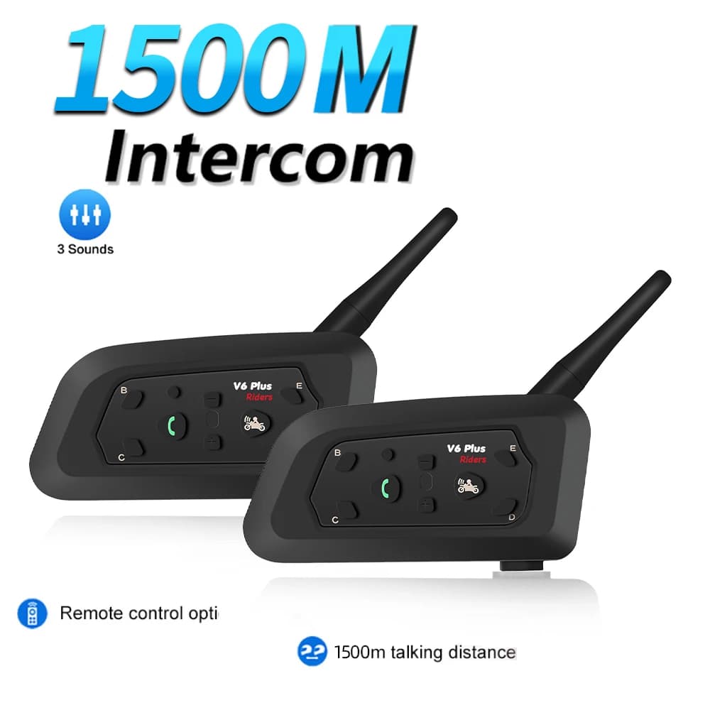 V6 Plus Citofono per casco moto Sistema di comunicazione auricolare Bluetooth a 2 vie 1500M Assistente vocale impermeabile Riduzione del rumore