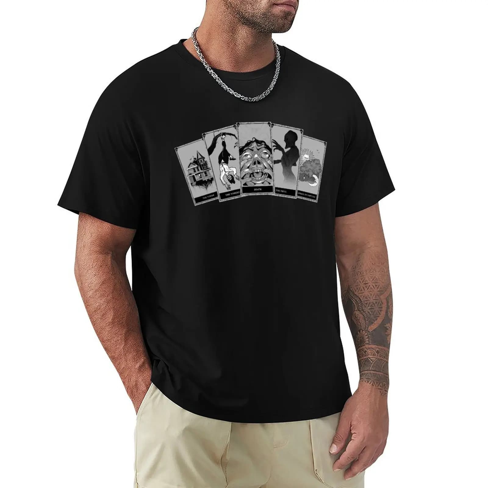 T-shirt Phasmophobia Tarot Cards T-shirt a maniche corte di grandi dimensioni per uomo