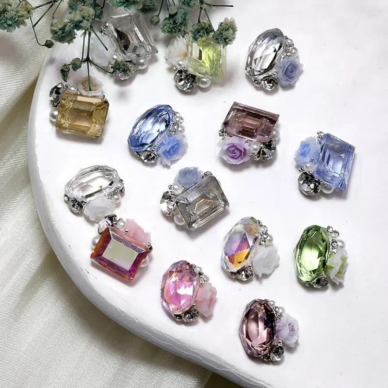 10 pezzi 3D nail art fiore charms gemma impilata strass perla cristallo diamante parti di gioielli accessori decorazione delle unghie forniture