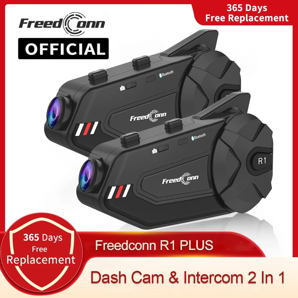 Freedconn R1Plus Bluetooth Motorcycle Intercom Helmet Headset Wifi APP Speaker Headphone Motorbike Interphone Motor Dash Cam Dvr