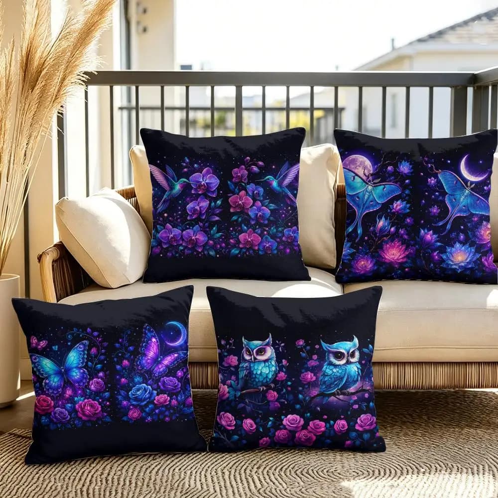 Nighttime Animal Pattern Cushion Cover Plush Fabric Soft Double-Sided Printed Sofa Warm Winter Home Gift Pillow Cover